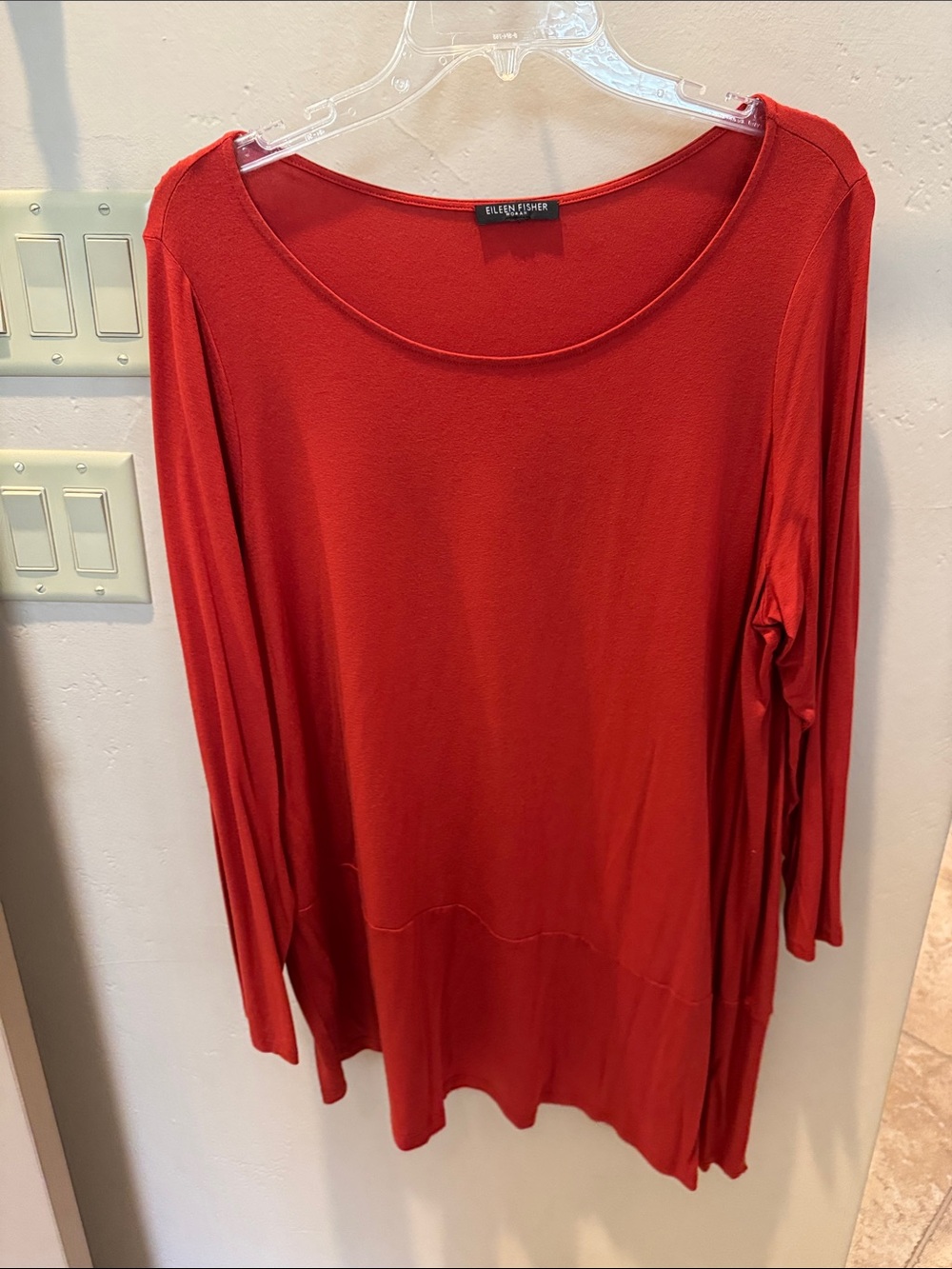 Eileen Fisher Vibrant Red Scoop-Neck Lightweight Long-Sleeve Top